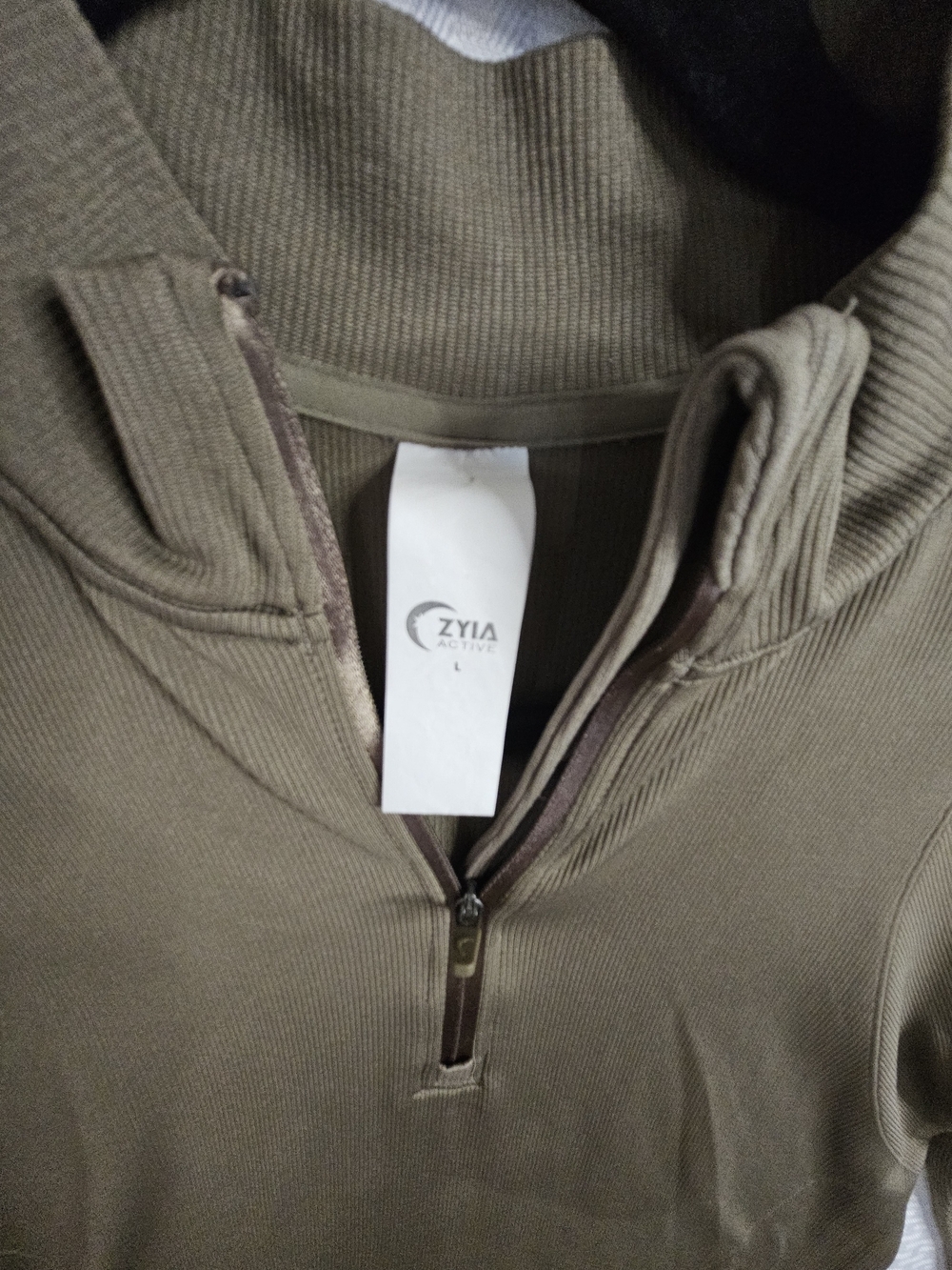 ZYIA  Womens  Zip-Up Pullover Sweater - Olive Green - Picture 3 of 8